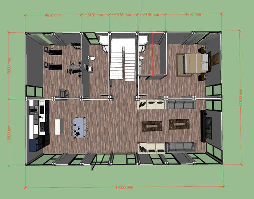 Maison de conteneurs à toit plat modulaire 2 chambres haute durabilité