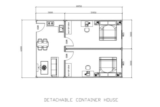 BOX SPACE Structure modulaire en acier cadre conteneur maison 3 chambres avec cuisine et salon