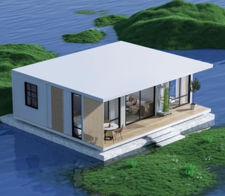 Container d'expédition moderne personnalisé maison avec mur de verre et terrasse mur d'isolation en laine de roche